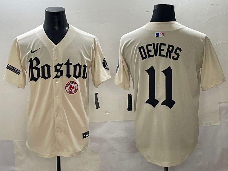 Men 2025 Boston Red Sox 11 Devers Cream Five generations Joint Name Nike MLB Jersey style 17